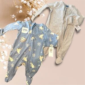 Old Navy Newborn Footed Pajamas Sleepers Baby Blue Polar Bear Gray Ribbed NWT
